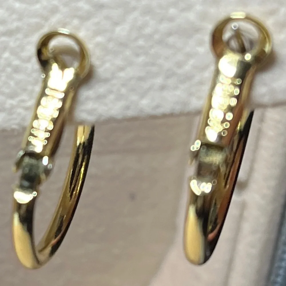 IBBCN Stamped Hoop Pierced Earrings Gold Vermeil 5/8 Inch Long 1/16